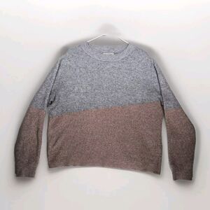 Charlie Page Wool Blend  Chunky Knit Sweater Womens XL Gray Pink Crew Neck